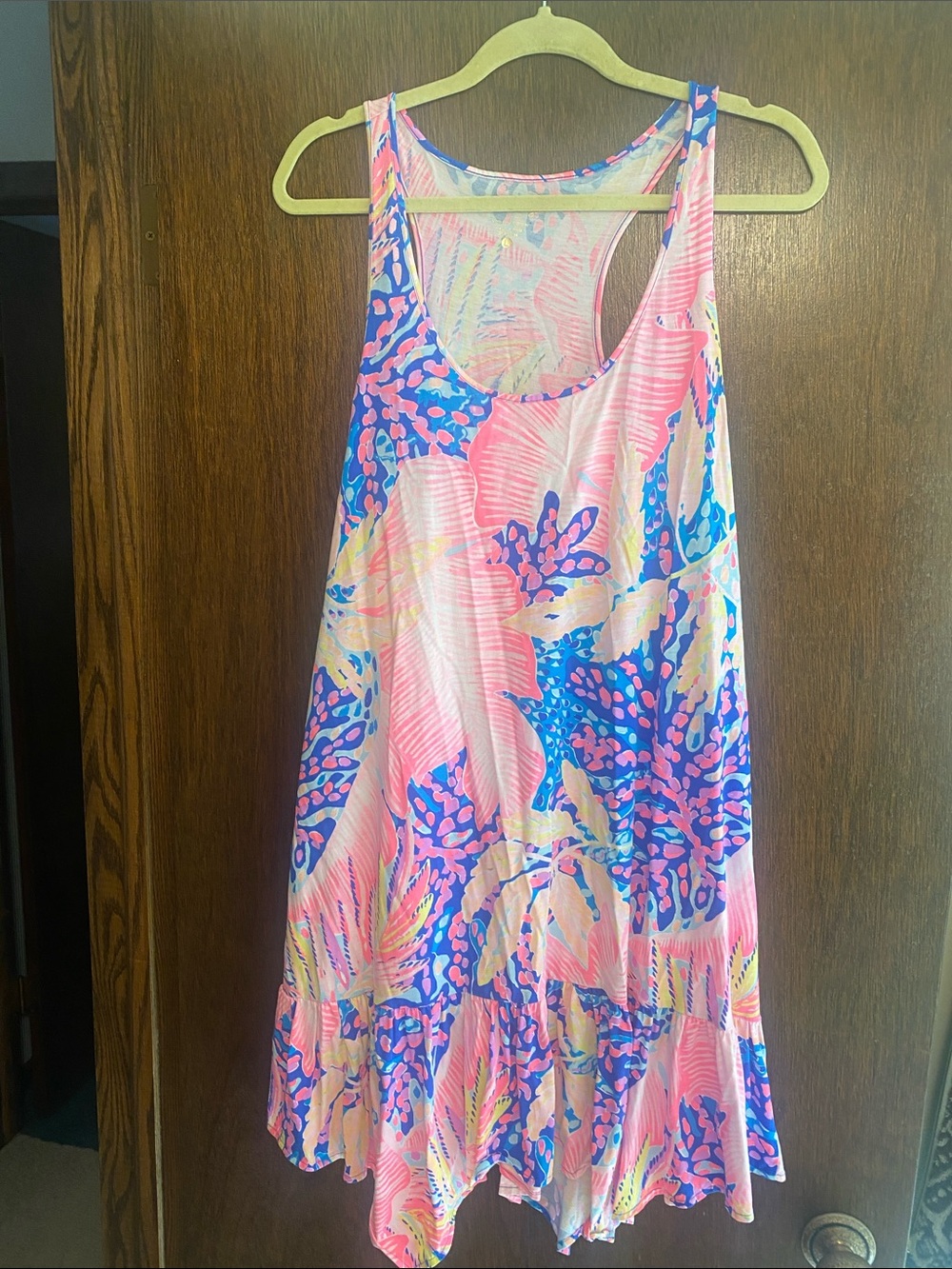 Lilly Pulitzer Pink Tropical Floral Tank Dress with Blue Accents